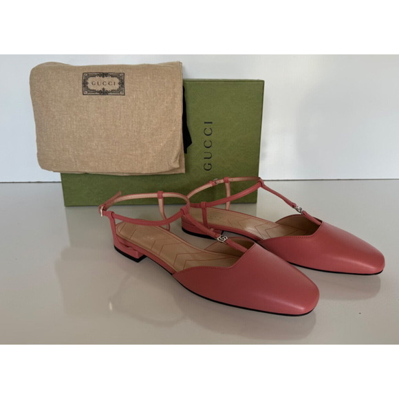Gucci Women's GG Pink Ballet Flat Leather Sandals 9.5 US (39.5 Eu) IT 754136 NIB - Picture 1 of 13